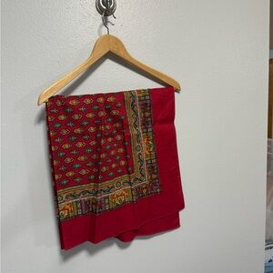 Valdrome Vintage Frame Scarf – Red Floral Design – 35” x 35” Authentic France